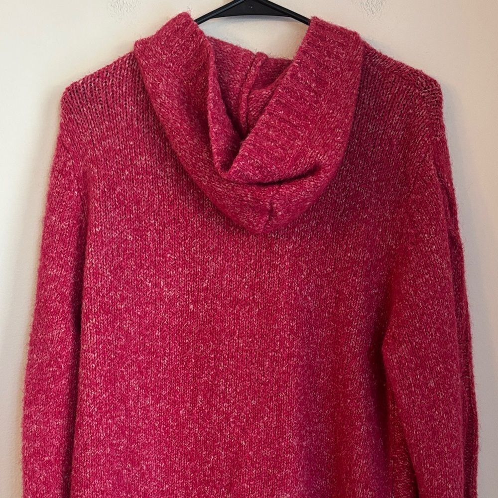 L.L. Bean women chunky cable knit hooded fisherman red long Cardigan sweater XL - Picture 7 of 9
